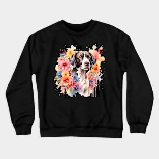 A pointer dog decorated with beautiful watercolor flowers Crewneck Sweatshirt